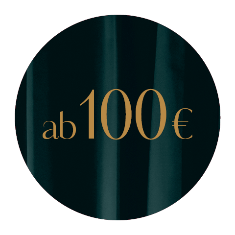 Un fond sombre et circulaire avec le texte « à partir de 100 € » centré dessus en caractères dorés élégants.