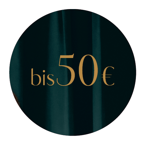 Une image circulaire avec un fond sombre et le texte « jusqu'à 50 € » écrit en doré au centre.