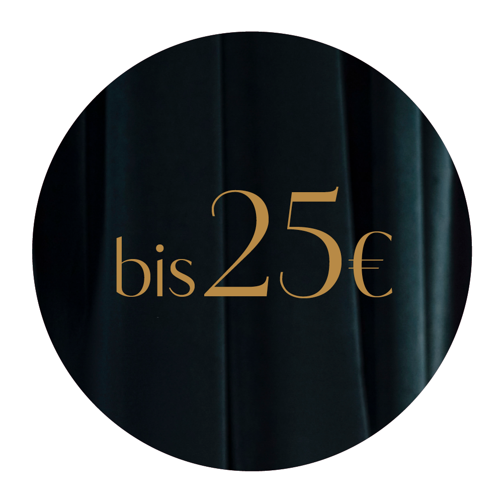 Un fond sombre et circulaire avec le texte « jusqu'à 25 € » centré en lettres dorées élégantes.