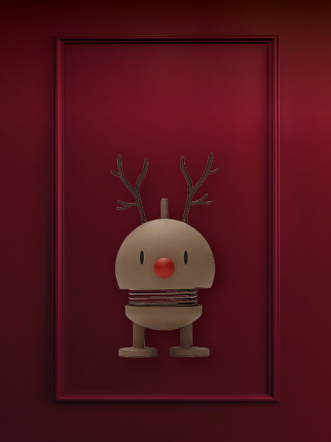 Sur un fond rouge, une paire de moufles beiges avec une garniture en fourrure blanche est représentée. Au-dessus, le texte « PETITS CADEAUX » est écrit en blanc.